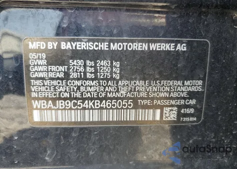 2019 BMW M550Xi z USA, uszkodzony, nr VIN WBAJB9C54KB465055